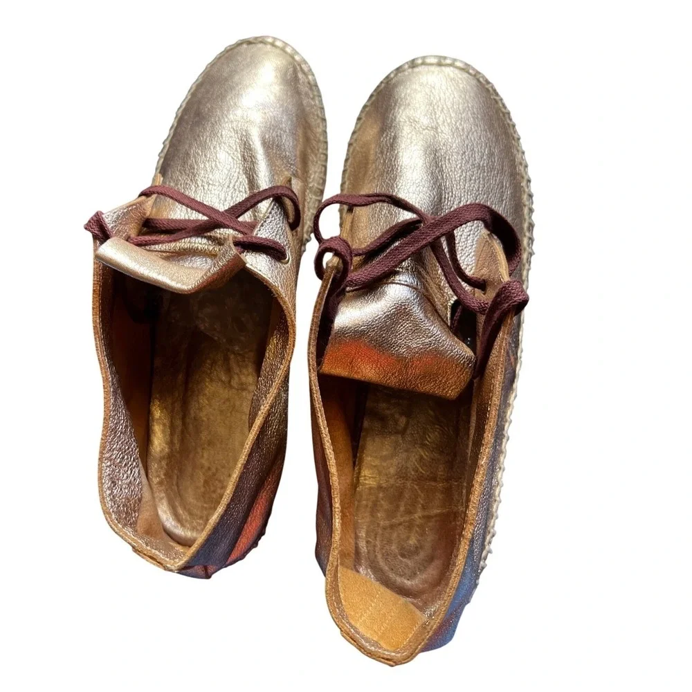 Robert Clergerie Paris Eloise Rose Gold buttery Leather Espadrille size 10 spain